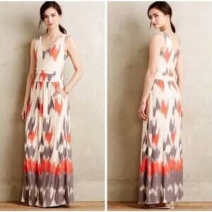 Maeve by Anthropologie Maxi Dress Orange, Gray, Cream (Size S)